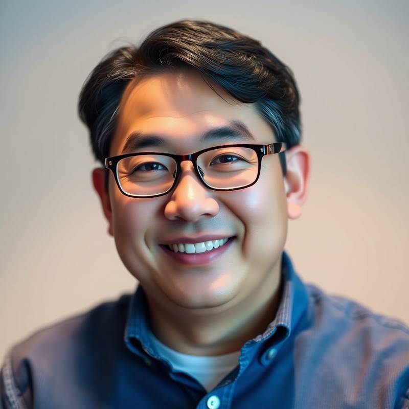 Portrait of David Chen, Co-founder and Technical Director of Inspire Creative Studio, wearing glasses and smiling warmly.
